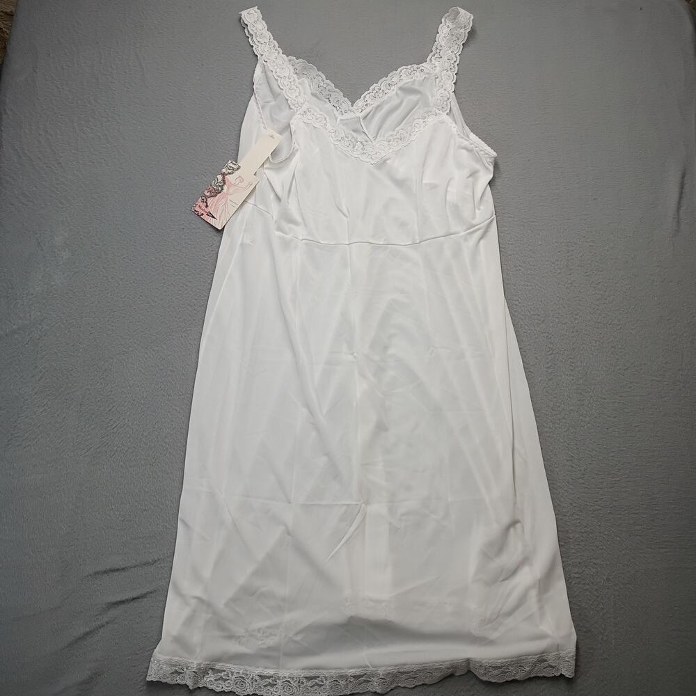 Vintage Shadowline White Lace Slip Dress USA Nylon Lingerie Womens 10 coquette